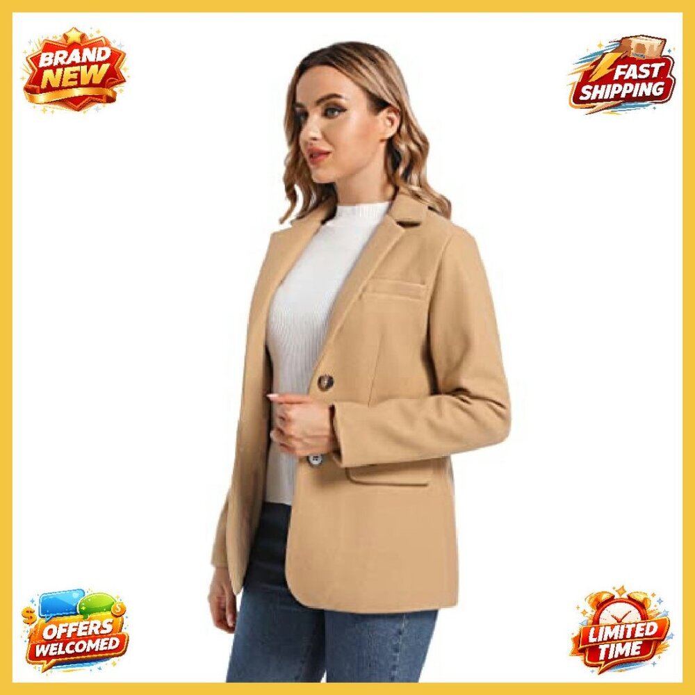Wool Blend Blazer Notch Lapel Two Button Business Casual Chic Classic - Picture 4 of 6
